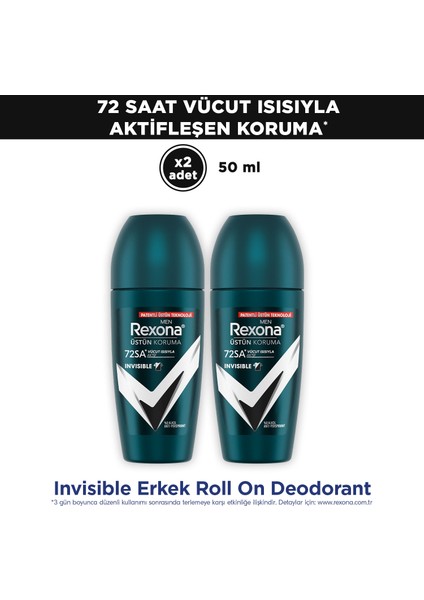 Men Üstün Koruma Erkek Roll On Deodorant Invisible 50 ml x2