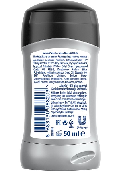 Men MotionSense Erkek Stick Deodorant Invisible On Black White Clothes 50 ml x2