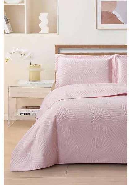 Prag Elyaf Dolgulu Çift Kişilik 240X260 cm Yatak Örtüsü Pudra