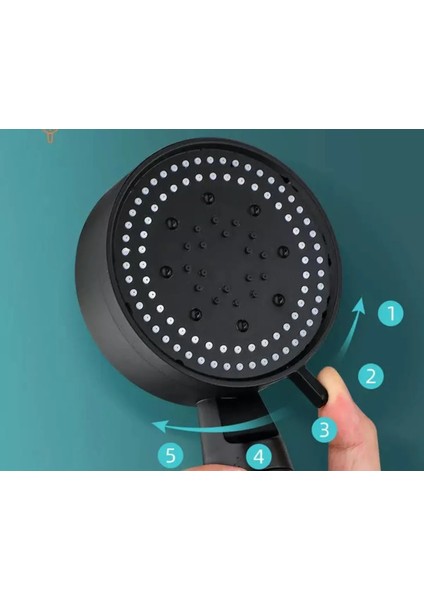 Turbo Fan Pervaneli 5 Fonksiyonlu Su Tasarruflu, Start/Stop, Duş Başlığı | Pervaneli Turbo El Duşu Siyah/Gold