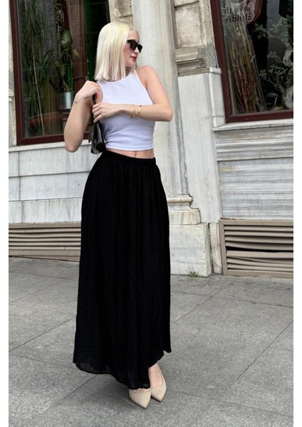 Siyah Vual Kumaş Basic Kadın Uzun Boy Kadın Etek MG2366 fiyatları