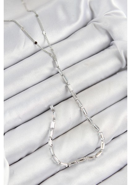 Pirinç Zirkon Taşlı Model Gümüş Renk Y Kolye