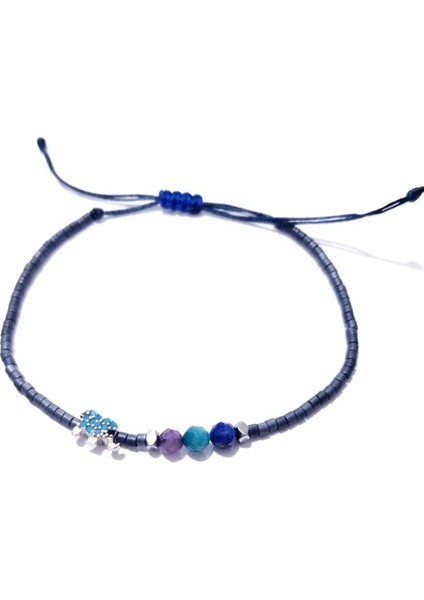 Ametist Apatit Lapis Lazuli ve Hematit Doğaltaşlı Zirkon Taşlı Fil Miyuki Boncuklu Bileklik