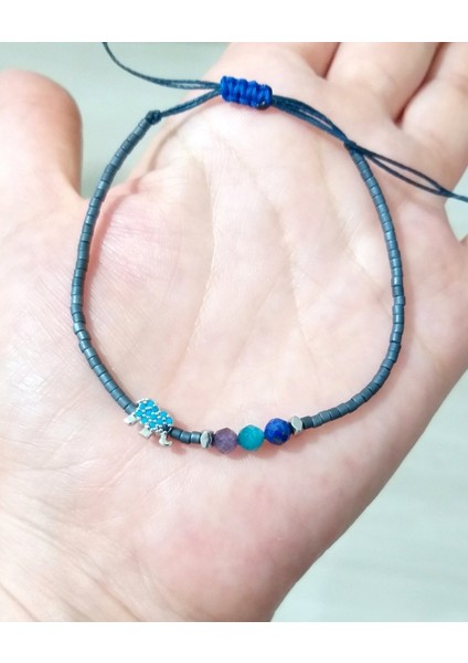 Ametist Apatit Lapis Lazuli ve Hematit Doğaltaşlı Zirkon Taşlı Fil Miyuki Boncuklu Bileklik indirimleri