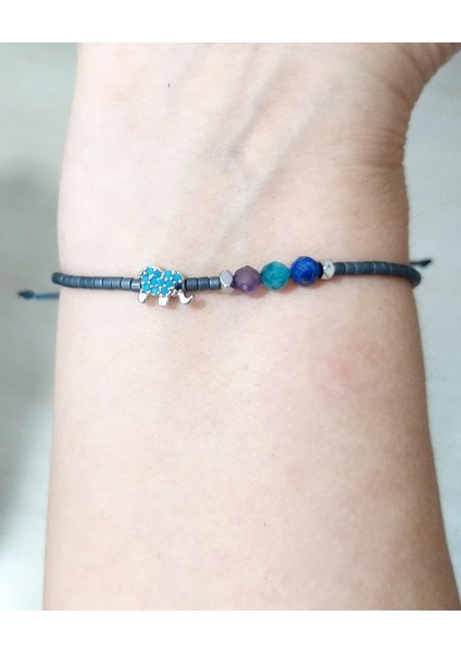 Ametist Apatit Lapis Lazuli ve Hematit Doğaltaşlı Zirkon Taşlı Fil Miyuki Boncuklu Bileklik