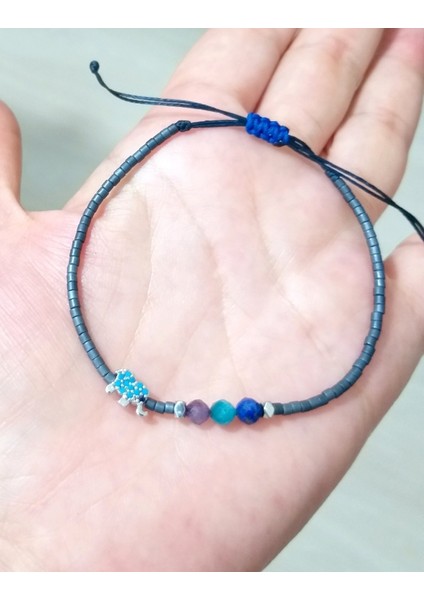 Ametist Apatit Lapis Lazuli ve Hematit Doğaltaşlı Zirkon Taşlı Fil Miyuki Boncuklu Bileklik
