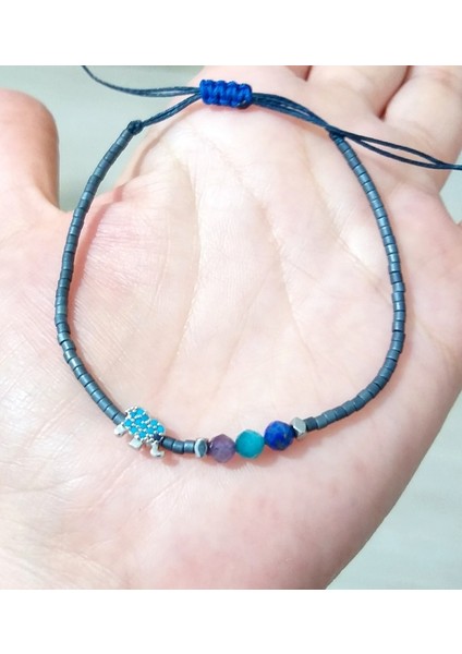 Ametist Apatit Lapis Lazuli ve Hematit Doğaltaşlı Zirkon Taşlı Fil Miyuki Boncuklu Bileklik
