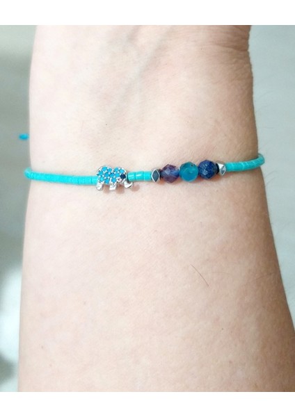 Ametist Apatit Lapis Lazuli ve Hematit Doğaltaşlı Zirkon Taşlı Fil Miyuki Boncuklu Bileklik