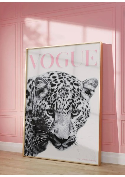 Çerçevesiz Pembe Leopar Duvar Posteri Siyah ve Beyaz Trend Moda Ofis Dekoru Estetik