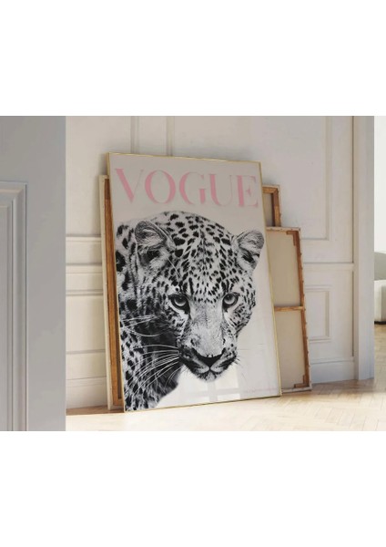 Çerçevesiz Pembe Leopar Duvar Posteri Siyah ve Beyaz Trend Moda Ofis Dekoru Estetik modelleri