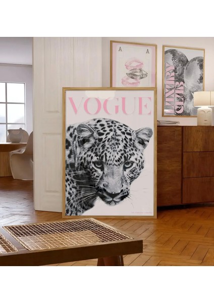 Çerçevesiz Pembe Leopar Duvar Posteri Siyah ve Beyaz Trend Moda Ofis Dekoru Estetik indirimleri