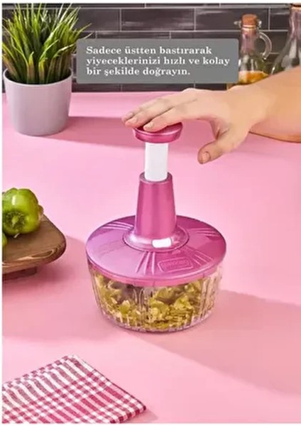 P-Design Solingen 3 Bıçaklı Paslanmaz Çelik Basmalı El Rondosu Baskes Manuel Sebze Meyve Doğrayıcı Pembe Renk