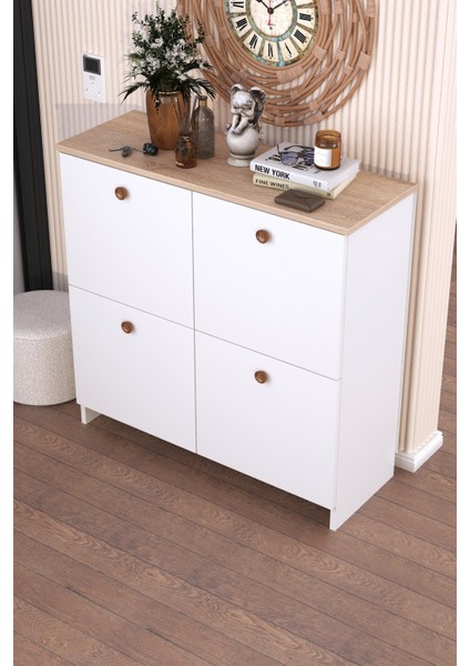 4 Kapaklı Çok Amaçlı Dolap - Küp Ayakkabı Dolabı