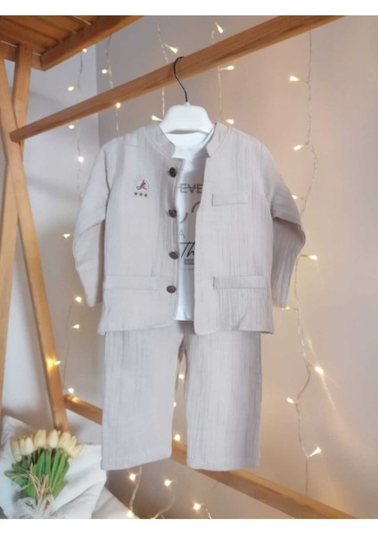 %100 Pamuk Çift Kat Müslin Erkek Bebek Takım