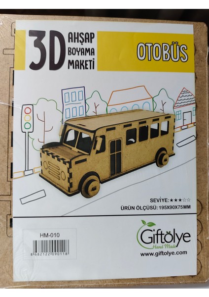 3D Ahşap Boyama Maketi Otobüs-Msarty