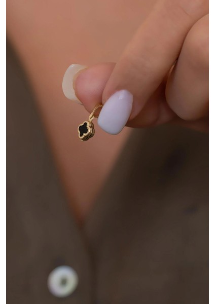 14 Ayar Altın Siyah Renkli Yonca Kolye Ucu indirimleri