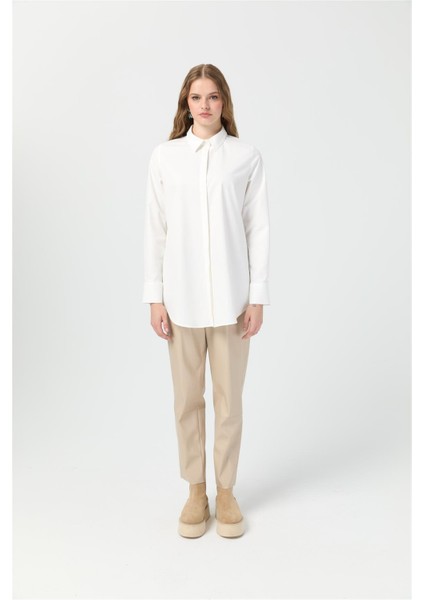 Milano Saten Arka Pileli Tunik Ekru