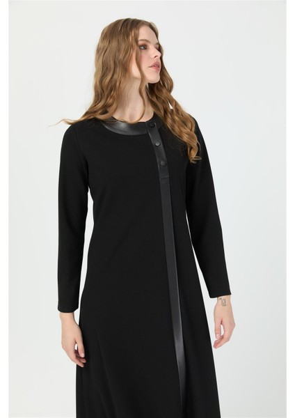 Deri Pat Detaylı Elbise Siyah fırsatları