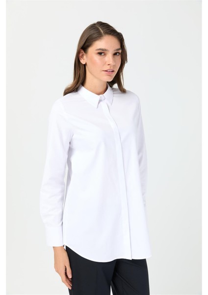 Oxford Dokulu Arkası Pileli Tunik Beyaz fiyatları