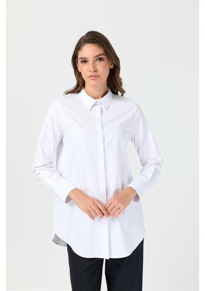 Oxford Dokulu Arkası Pileli Tunik Beyaz modelleri