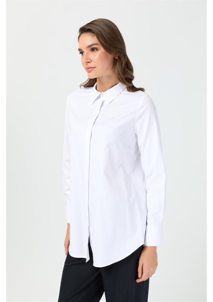 Oxford Dokulu Arkası Pileli Tunik Beyaz fırsatları