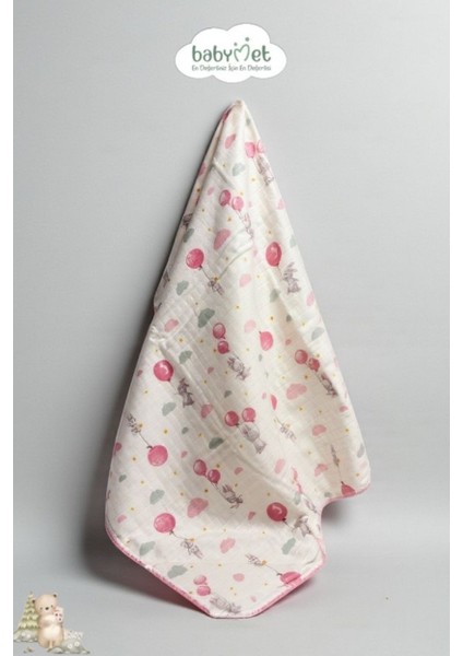 %100 Pamuk Müslin Pike Bebek Battaniyesi 100x100 cm – Çift Taraflı Balonlu Tavşan Desenli, Doğal&Yumuşak fiyatları