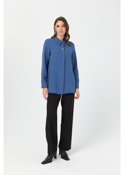 Aksesuar Detaylı Gömlek Indigo