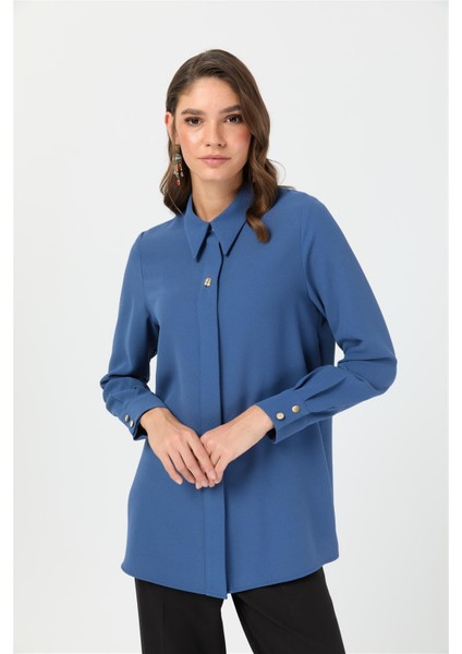 Aksesuar Detaylı Gömlek Indigo fiyatları
