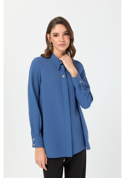Aksesuar Detaylı Gömlek Indigo fırsatları