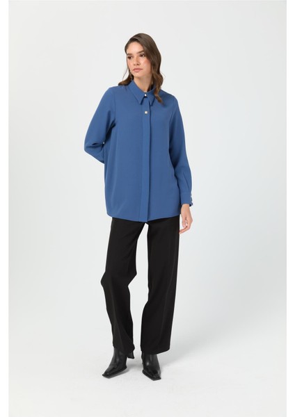 Aksesuar Detaylı Gömlek Indigo indirimleri