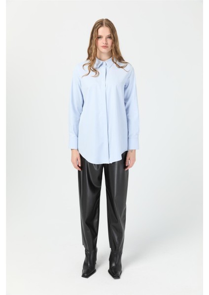 Milano Saten Arka Pileli Tunik Açık Mavi