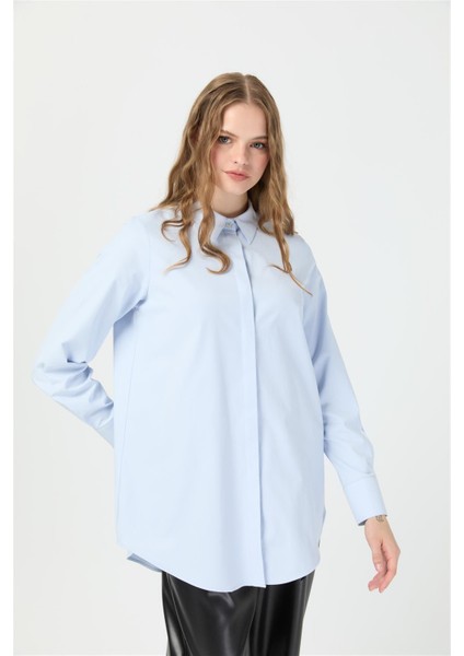 Milano Saten Arka Pileli Tunik Açık Mavi fiyatları