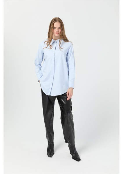 Milano Saten Arka Pileli Tunik Açık Mavi modelleri