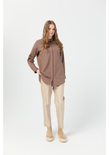 Milano Saten Arka Pileli Tunik Kahve modelleri