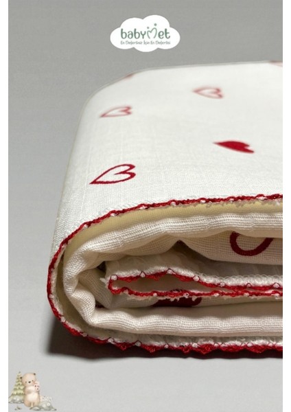 %100 Pamuk Müslin Pike Bebek Battaniyesi 100x100 cm – Çift Taraflı Kalp Desenli, Doğal&Yumuşak modelleri