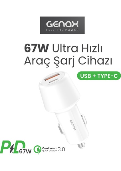 iPhone 15 / 15 Pro Max / 16 Pro / 17 Air / 17 Pro Max Uyumlu USB + Pd Hızlı Araç Şarj Başlığı