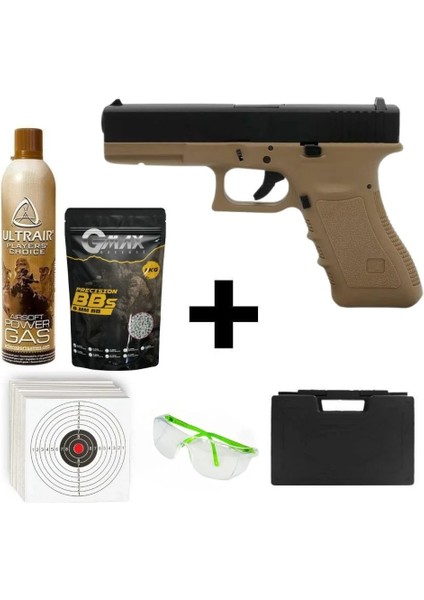 Glock 17 Gen3 Tan + Green Gas + 1 kg Bb + Taşıma Çantası + Atış Gözlüğü