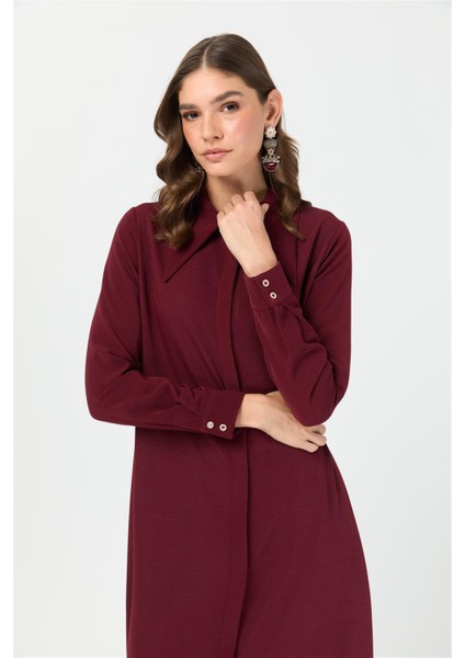 Çizgi Detaylı Geniş Yakalı Şık Tunik Bordo fiyatları