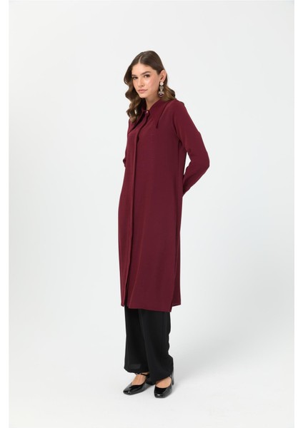 Çizgi Detaylı Geniş Yakalı Şık Tunik Bordo modelleri