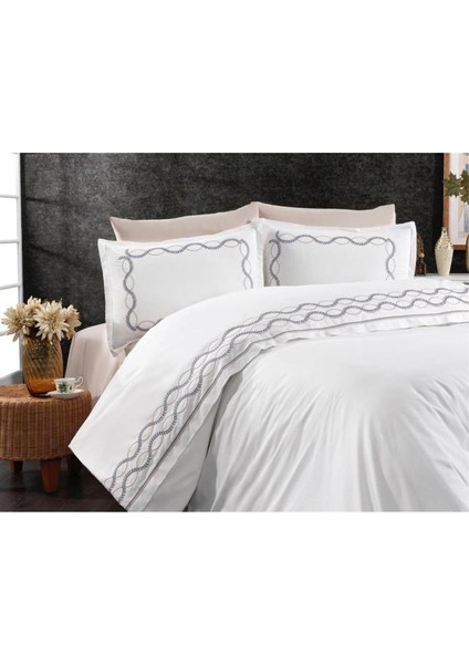 Başak Nakışlı %100 Pamuk Çift Kişilik Nevresim Takımı Gri fiyatları