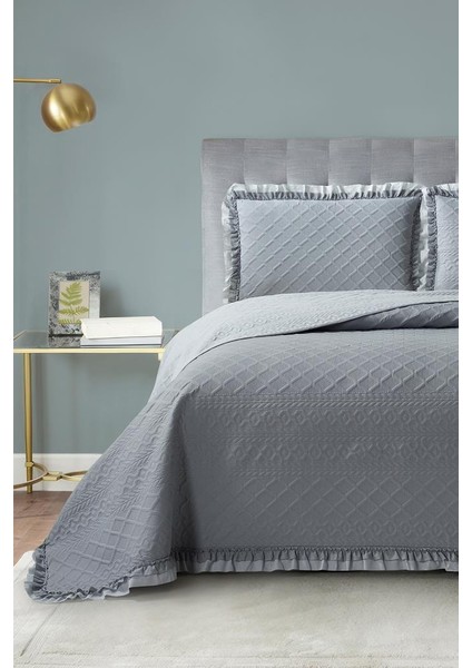 Roma Elyaf Dolgulu Çift Kişilik 240X260 cm Yatak Örtüsü Antrasit
