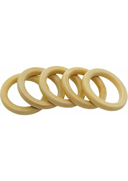 Amigurumi Doğal Ahşap Diş Kaşıyıcı 70 mm Yassı 5 Adet Halka