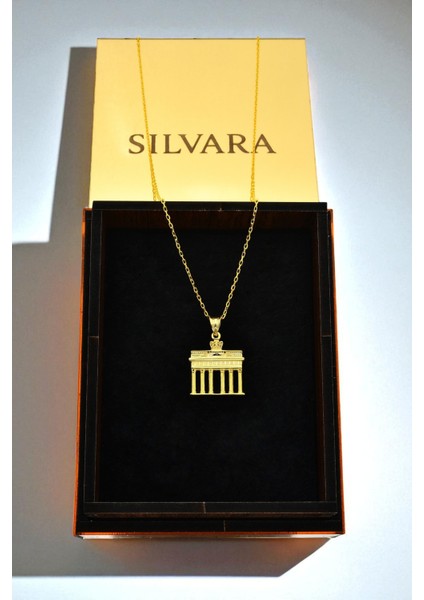 Anıtkabir Kolye 925 Ayar Gümüş 18 Ayar Altın Kaplama 50 cm Zincir Özel Ahşap Kutulu