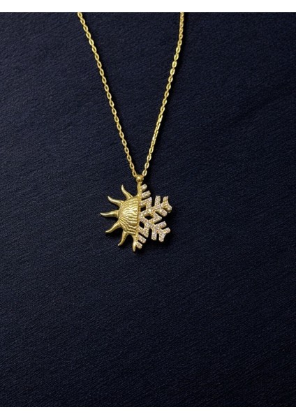 Güneş ve Kar Tanesi 925 Ayar Komple Gümüş Altın Kaplama