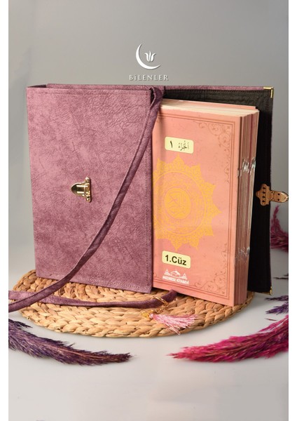 Askı Çantalı 30 Cüz Kur'an Seti Rahle Boy Lila Renk - Bilgisayar Hatlı Hatm-I Şerif fiyatları