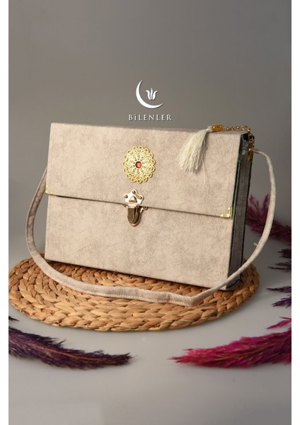 Askı Çantalı 30 Cüz Kur'an Seti Rahle Boy Krem Renk - Bilgisayar Hatlı Hatm-I Şerif