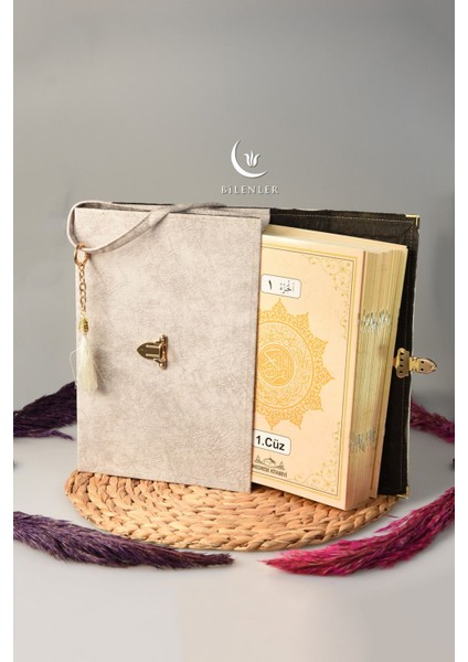 Askı Çantalı 30 Cüz Kur'an Seti Rahle Boy Krem Renk - Bilgisayar Hatlı Hatm-I Şerif modelleri