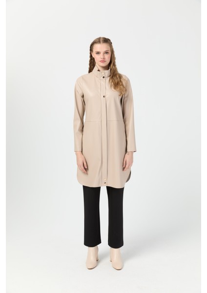 Içi Nubuk Kaplı Deri Ceket Mont Bej