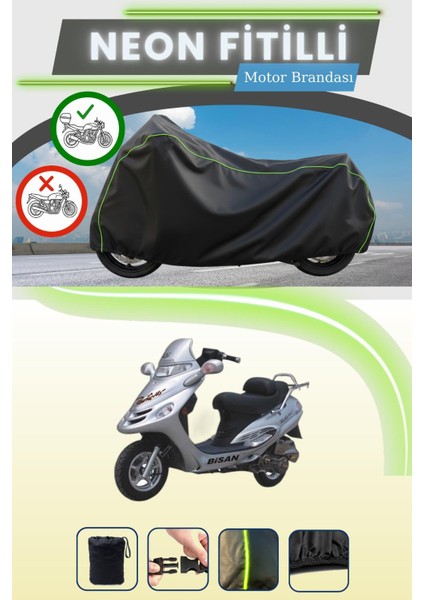 Siyah Arka Çanta Uyumlu Neon Fitilli Bisan Pasific 150 Uyumlu Motor Brandası