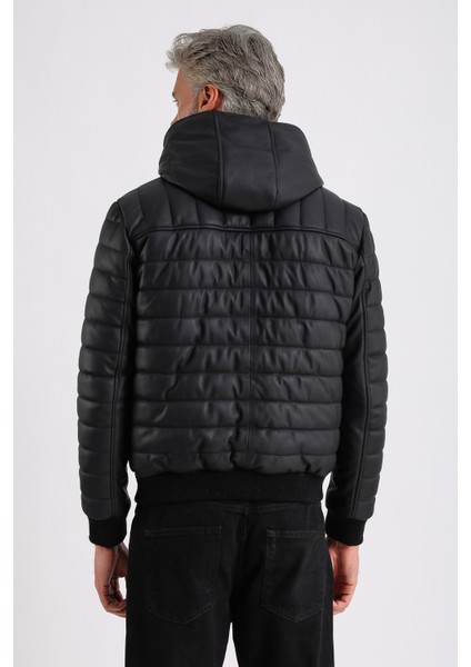 Alonso Erkek Kapüşonlu Deri Mont